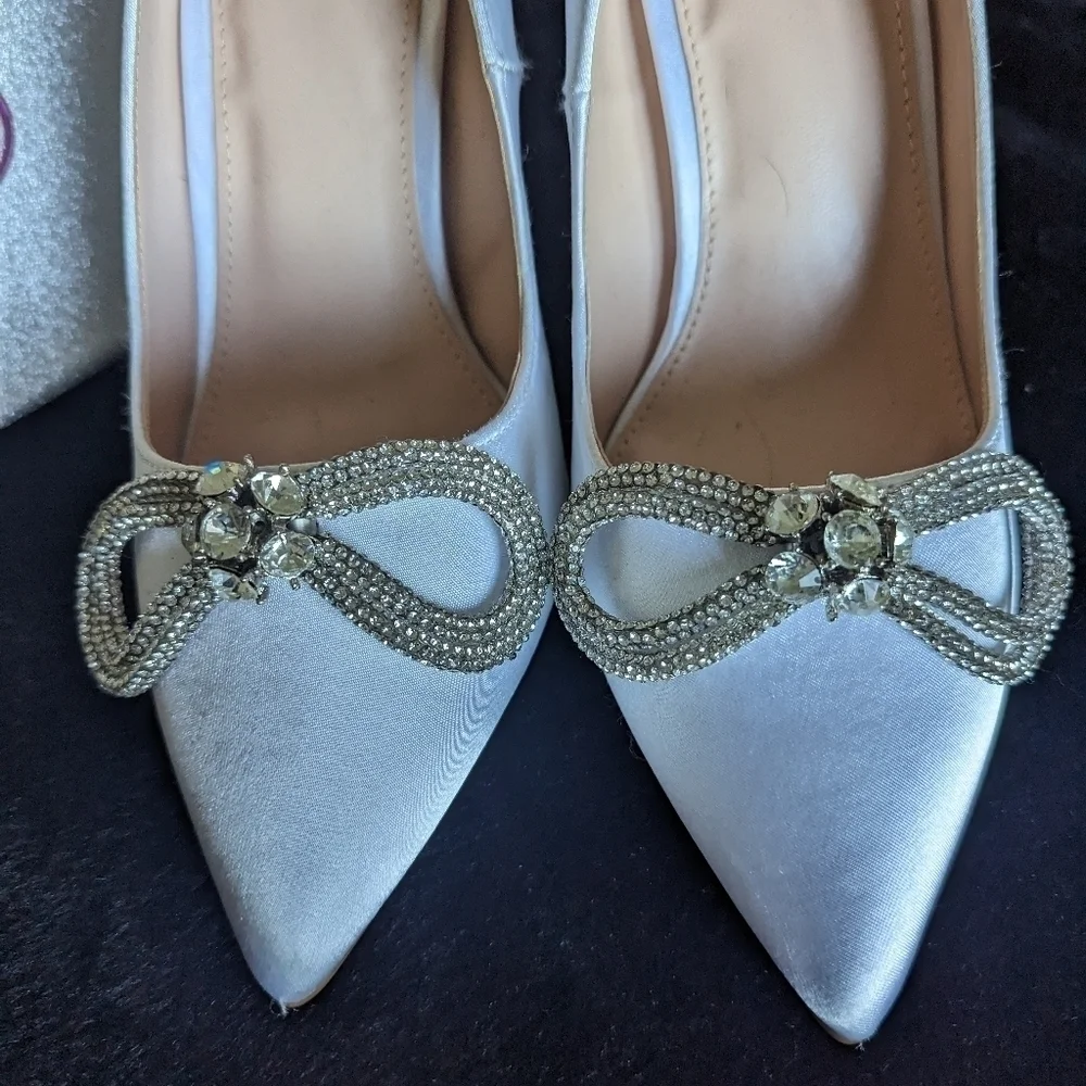 White Satin High Heels 9